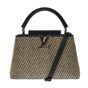 LOUIS VUITTON Limited Edition Capucines MM handbag strap in braided Raffia, GHW | AlmaBagz
