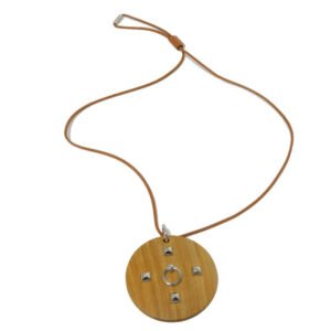 HERMES Necklace Vaux Swift, Wood natural Studs Medall Pendant | AlmaBagz