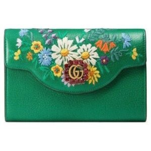 Gucci Embroidered Leather Continental Wallet Green | AlmaBagz