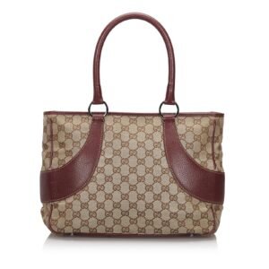 Gucci Brown Beige Canvas Fabric GG Tote Bag Italy | AlmaBagz