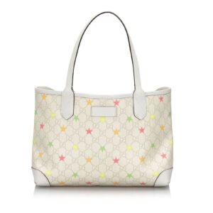Gucci White Ivory Coated Canvas Fabric GG Supreme Star Tote Bag Italy | AlmaBagz