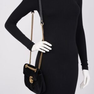Gucci GG Marmont Small Black Velvet | AlmaBagz