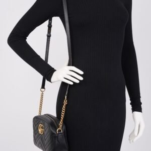 Gucci GG Marmont Zip Black Matelasse Leather Small | AlmaBagz
