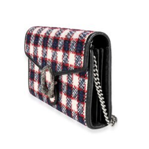 Gucci White, Marine, & Hibiscus Red Tweed Mini Dionysus Chain Wallet | AlmaBagz