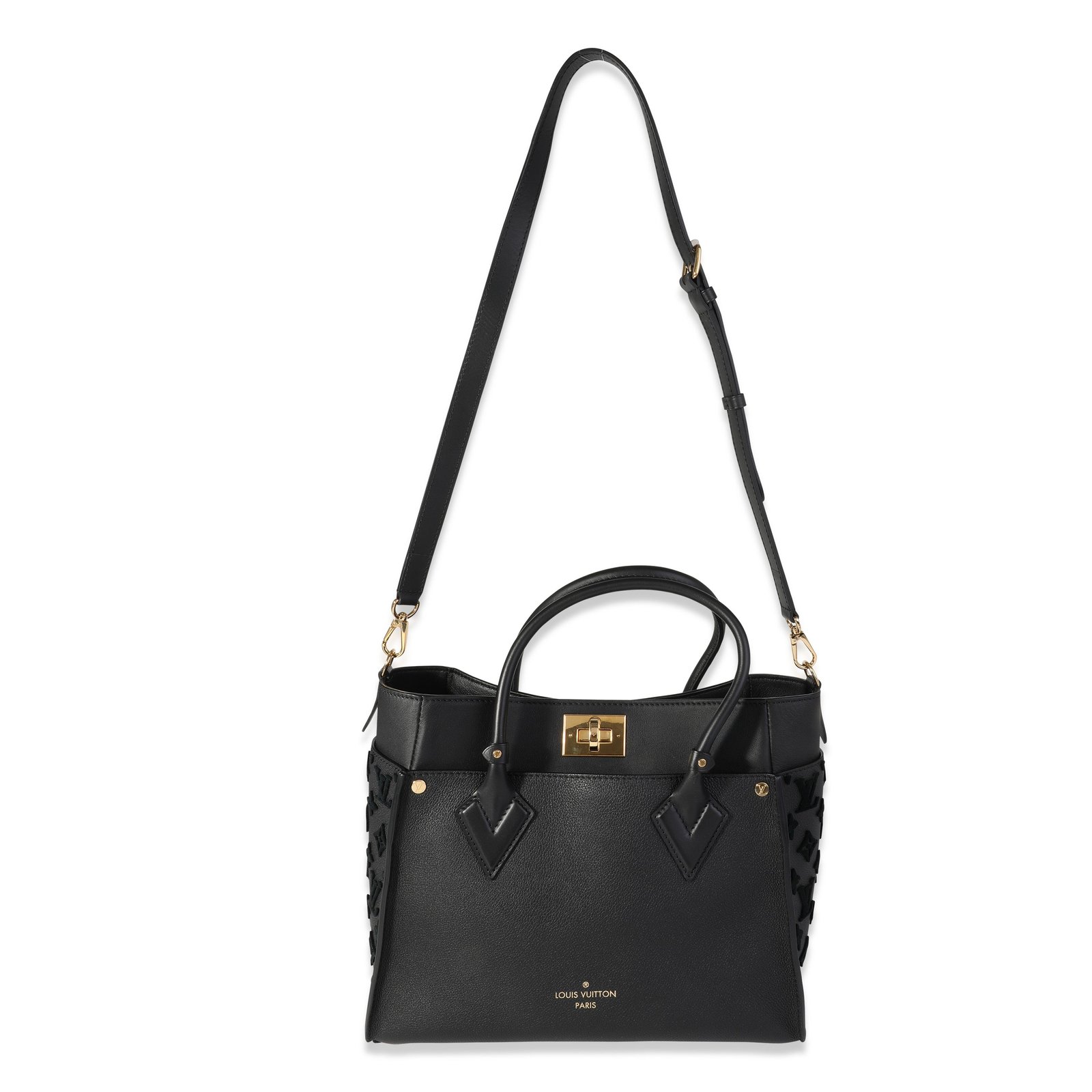 LOUIS VUITTON Black Grained Calfskin & Tufted Monogram On My Side MM | AlmaBagz