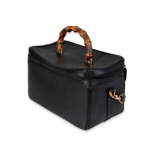 Gucci Vintage Black Textured Leather Bamboo Handle Vanity Bag | AlmaBagz