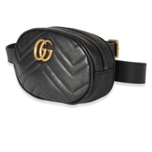 Gucci Black Matelassé Leather GG Marmont Belt Bag 95/38 | AlmaBagz