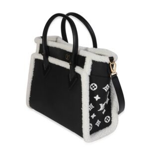 Louis Vuitton Black Grained Calfskin & White Shearling Monogram On My Side MM | AlmaBagz
