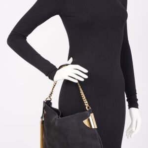 Gucci 1970 Medium Gold Chain Hobo Bag Black Leather | AlmaBagz