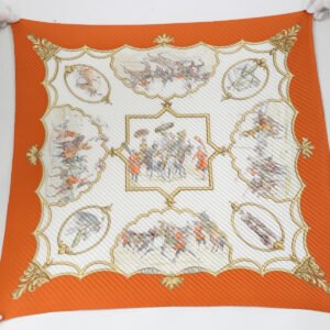 HERMES scarf silk Orange Mughal horse LES CHEVAUX DES MOGHOLS | AlmaBagz