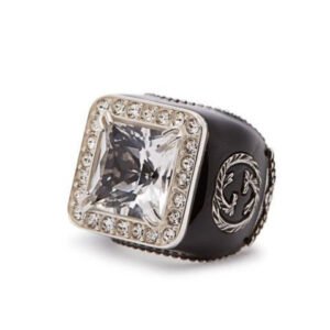 Gucci GG Crystal-embellished Signet Ring in White | AlmaBagz