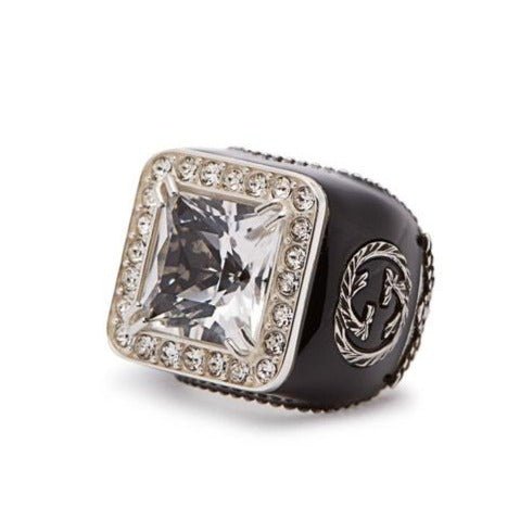 Gucci GG Crystal-embellished Signet Ring in White | AlmaBagz