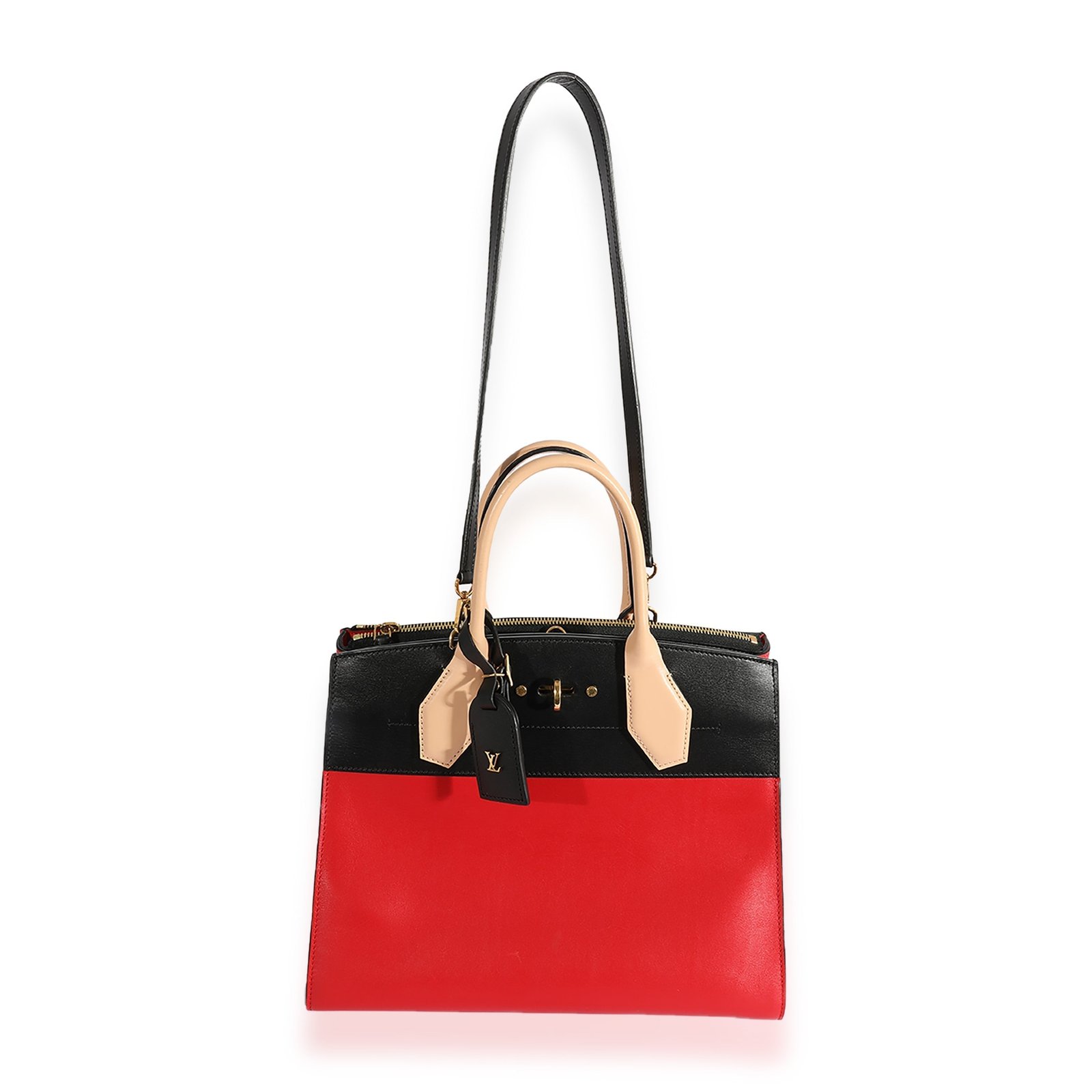 LOUIS VUITTON Rouge & Black Calfskin City Steamer MM | AlmaBagz