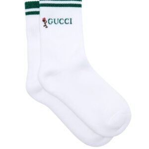 Gucci Rose-embroidered Cotton Ankle Socks in White and Green | AlmaBagz