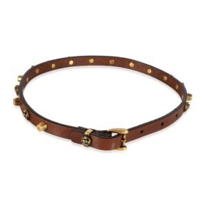 GUCCI Brown Leather Feline Head Studded Gold Tone Choker | AlmaBagz