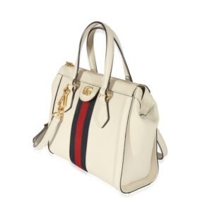 Gucci White Leather Small Ophidia Web Top Handle Tote | AlmaBagz