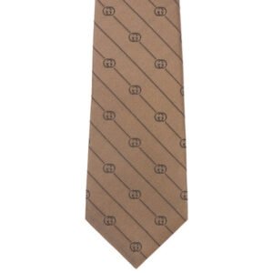 Gucci GG Striped Silk-jacquard Tie in Brown | AlmaBagz
