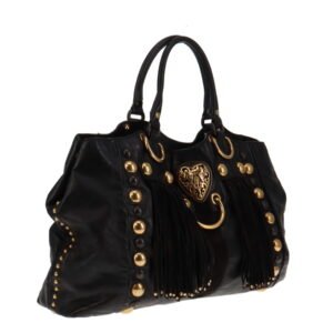 Gucci Vintage Limited Edition Babouska Fringed Tote Black With Studs | AlmaBagz