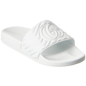 Gucci Matelassé Rubber Slides In White | AlmaBagz
