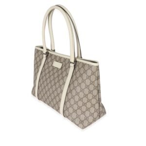 Gucci Beige GG Supreme White Leather Joy Tote | AlmaBagz