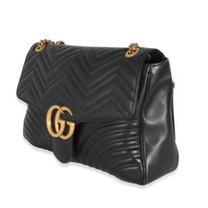 Gucci Black Matelassé Large GG Marmont Shoulder Bag | AlmaBagz