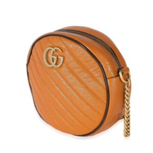Gucci Cognac Vintage Effect Leather Mini Torchon GG Marmont Round Bag | AlmaBagz