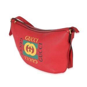 Gucci Red Grained Calfskin Logo Half Moon Hobo. | AlmaBagz