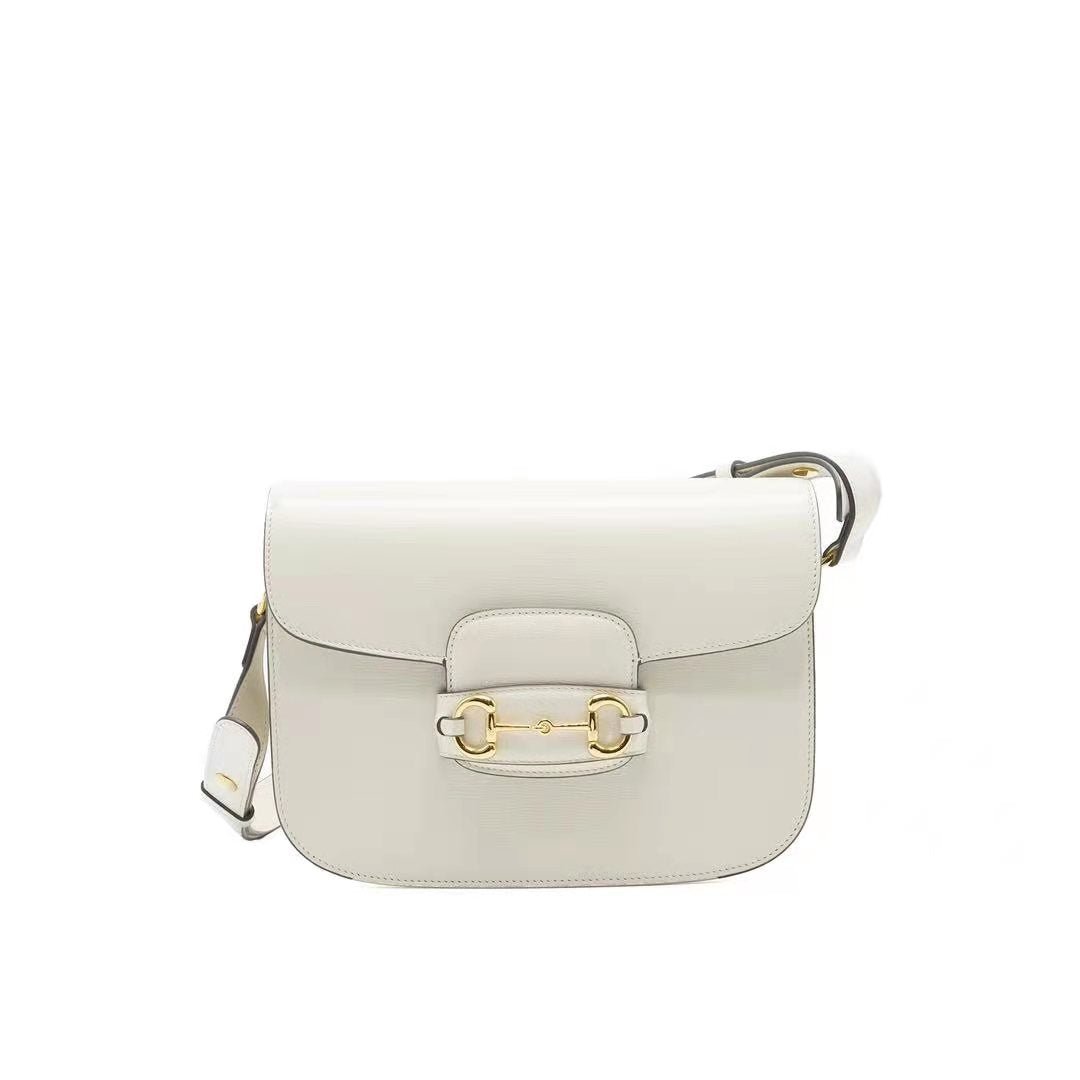 GUCCI 1955 HORSEBIT LEATHER SHOULDER BAG WHITE | AlmaBagz