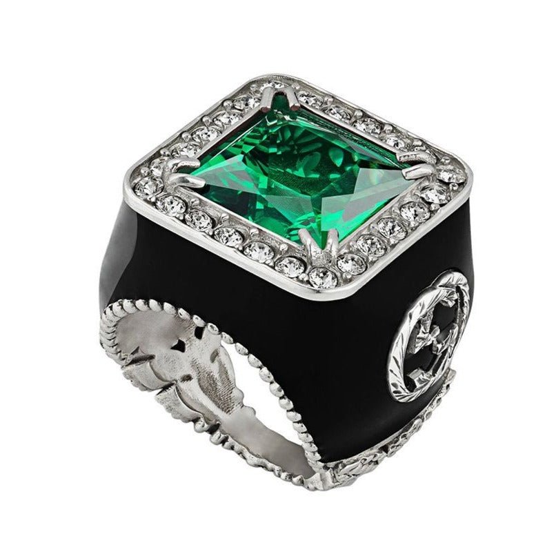 Gucci GG Crystal-embellished Signet Ring in Green | AlmaBagz