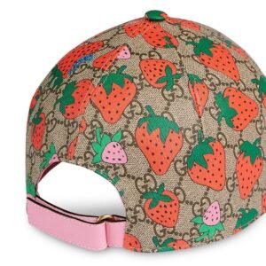 Gucci GG Supreme Monogram Strawberry Baseball Hat in Beige | AlmaBagz