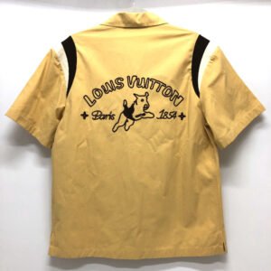 LOUIS VUITTON Short sleeve shirt 1AFQ16 cotton beige Embroidered short sleeve cotton bowling shirt M | AlmaBagz