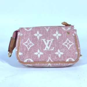 LOUIS VUITTON Coin case M81176 Monogram denim pink Monogram jacquard denim Micro Pochette Accessoires | AlmaBagz