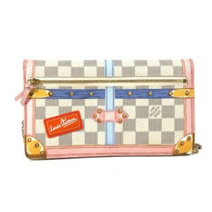 LOUIS VUITTON Long Wallet Purse N60108 Damier Azur Canvas white Damier Azur Summer Trunk Pochette Weekend | AlmaBagz