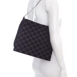 Gucci Black Monogram Suede Handbag | AlmaBagz
