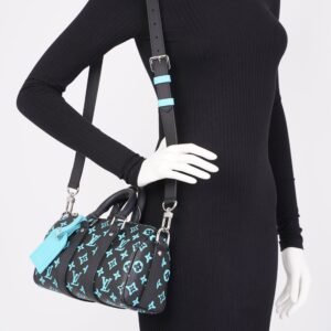 Louis Vuitton Keepall Bandouliere Black And Blue Monogram Coated Canvas 25cm | AlmaBagz