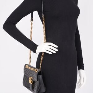 Gucci Marmont Flap Black Matelasse Leather Small | AlmaBagz