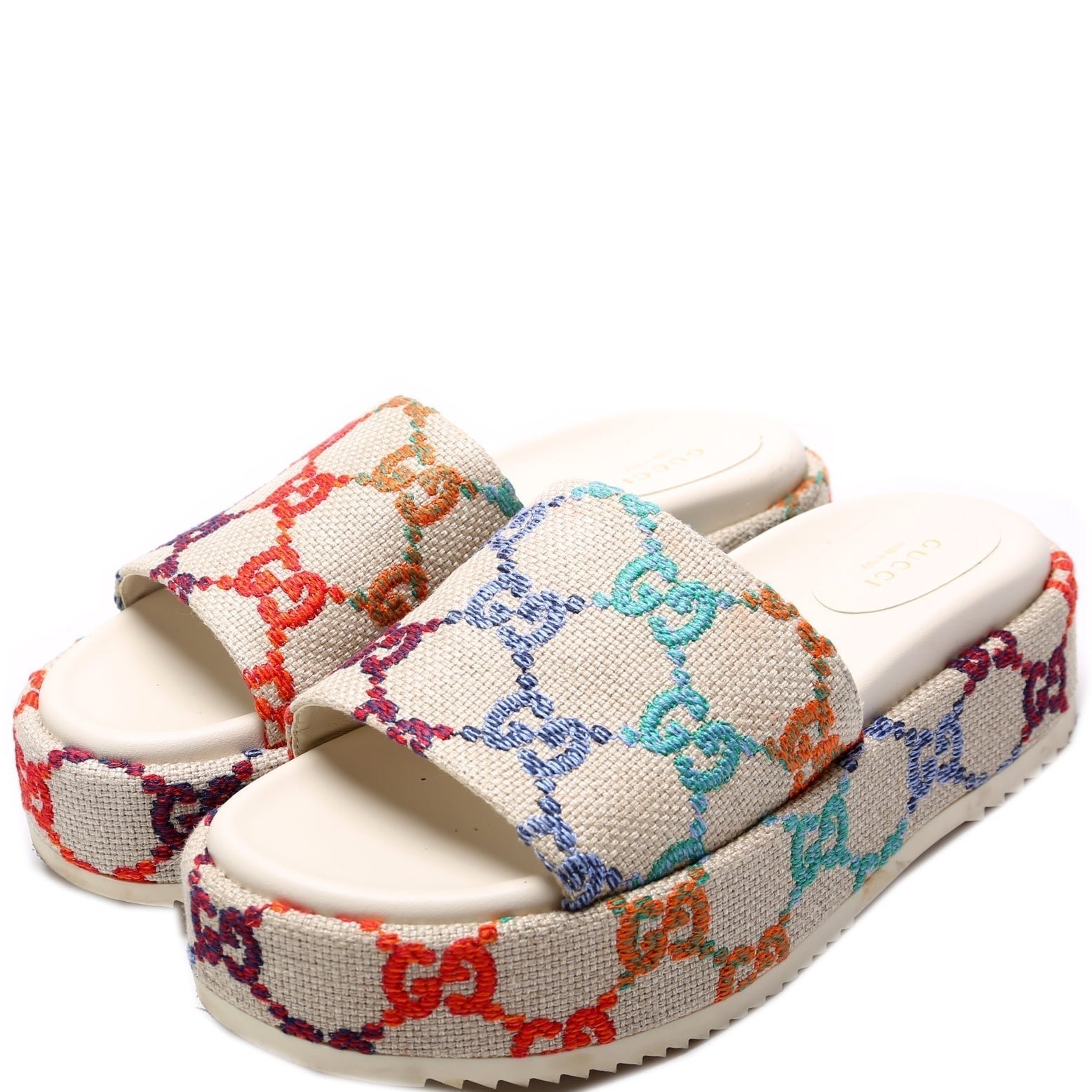 Gucci Psychedelic Linen Platform Slides Size 38 | AlmaBagz
