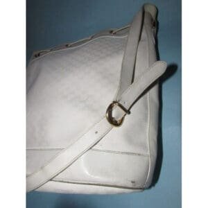 Gucci White Micro G Logo Print Leather Cross Body Bucket Purse | AlmaBagz