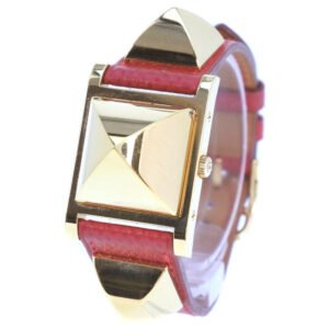 HERMES Watches Quartz Plated Gold , Leather gold Medor White dial Women Used | AlmaBagz