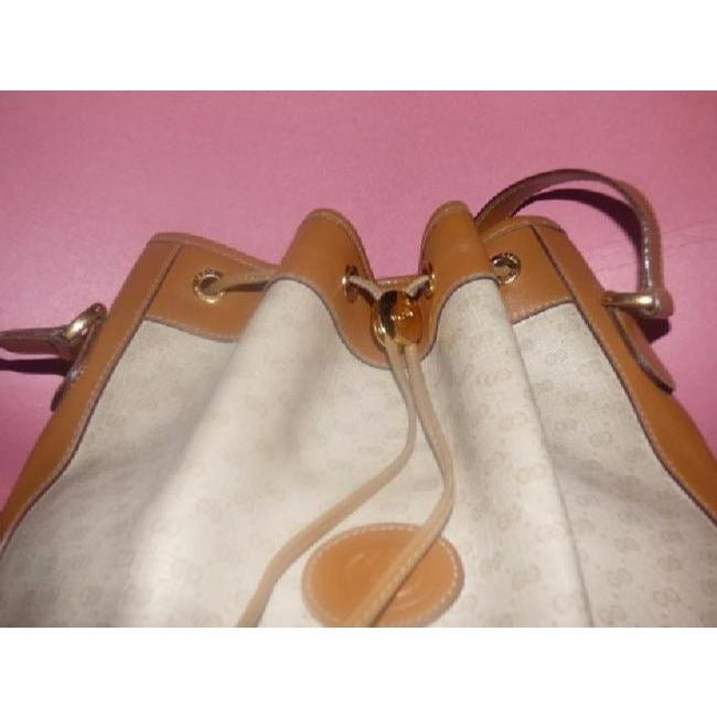 Gucci Vintage Pursesdesigner Purses Camel Small G Logo Print On Ivory Coated Canvas And Camel Leathe | AlmaBagz