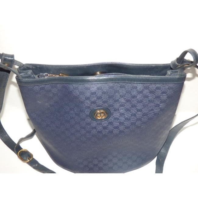 Gucci Blue Micro G Print on Dark Blue Leather Bucket Bag | AlmaBagz