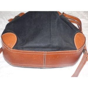 Gucci Black Linen And Camel Leather Bucket Bag With Equestrian Strap | AlmaBagz