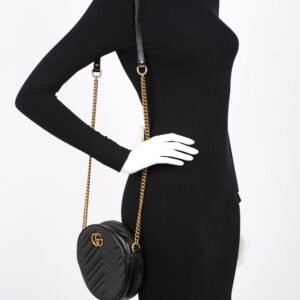 Gucci Womens Marmont Round Bag Black / Gold | AlmaBagz