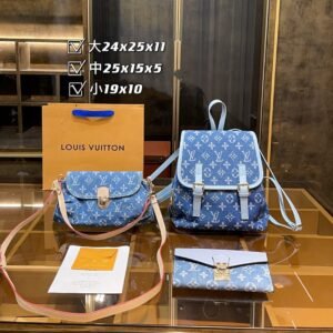 Louis Vuitton Denim Monogram Backpack Handbag set | AlmaBagz