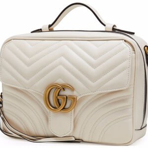 GUCCI GG Marmont Gold Label Logo Tassel Stripe Webbing Shoulder Strap White Handbag 498100-DTDPT-8283 | AlmaBagz