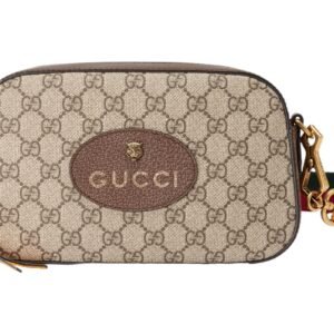 GUCCI Neo Vintage Metallic Tiger Head Logo Stripe Webbing Shoulder Messenger Bag Unisex / / Brown / Yellow 476466-K9GVT-8856 | AlmaBagz
