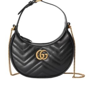 Gucci Black GG Marmont half moon shape mini shoulder bag | AlmaBagz