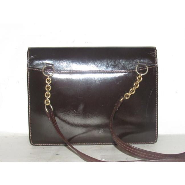 Gucci Horsebit Brown W Gold And Enamel Clasp Patent Leather Shoulder Bag | AlmaBagz