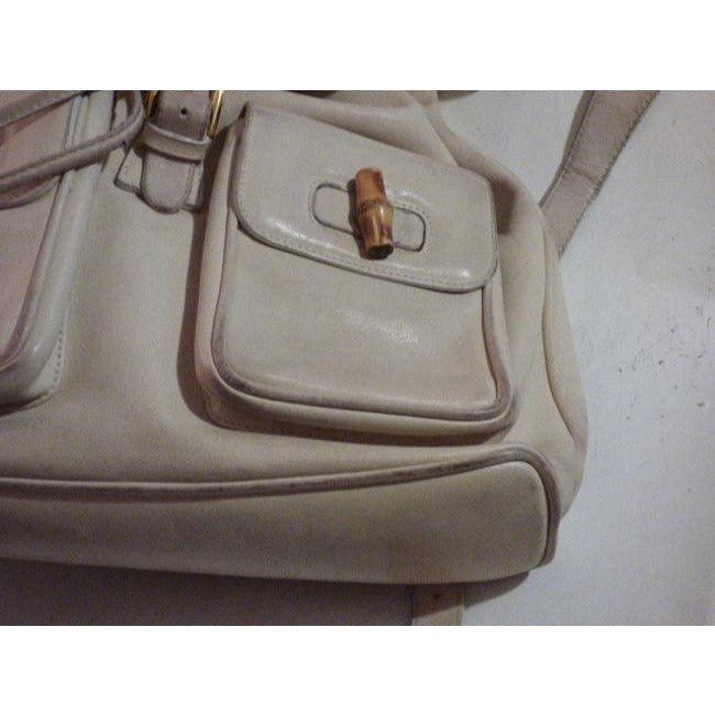 Gucci And Bamboo Handle White Leather Backpack | AlmaBagz - Image 4