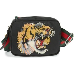 Gucci Embroidered Tiger Messenger Bag in Black | AlmaBagz